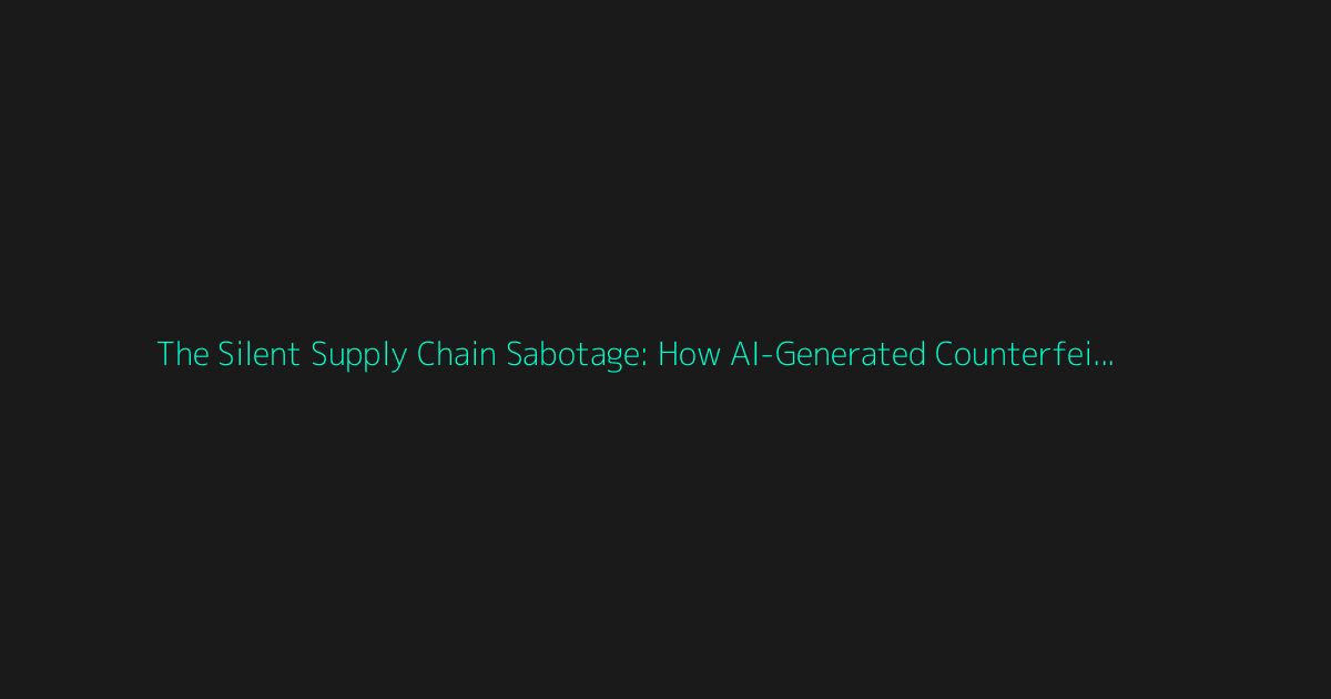 The Silent Supply Chain Sabotage: How AI-Generated Counterfeit Goods Are Disrupting Trust, Costing Billions, and Requiring a New Cybersecurity Paradigm