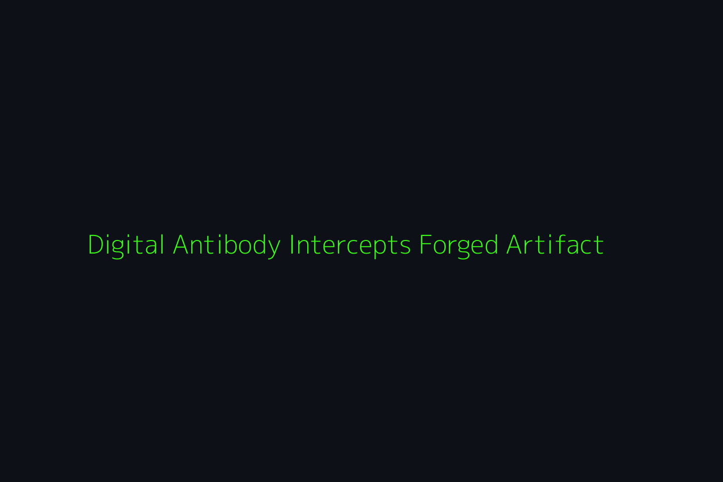Digital antibodies glowing as cryptographic lattices intercept a viral-looking forged artifact