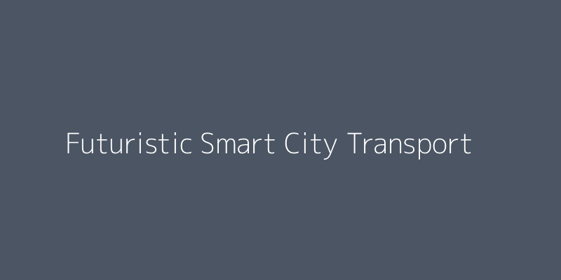 Futuristic city landscape with smart transportation systems including flying taxis and automated buses, showcasing digitization in transport.